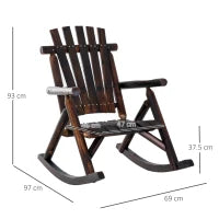 Sedia a Dondolo da Giardino Adirondack in Stile Country, Legno di Abete 97x69x93cm Colore Carbonizzato