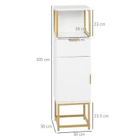 kleankin Mobile Colonna Bagno con Cassetto, Armadietto e Ripiano in Legno e Metallo, 30x30x105cm, Bianco
