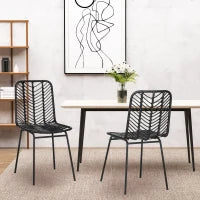 Set di 2 sedie da sala da pranzo in stile bohémien, in resina intrecciata e struttura in metallo, 44 x 58 x 85 cm, Nero
