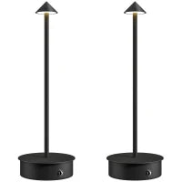 Set di 2 Lampade da Tavolo LED Ricaricabili con USB e Controllo Touch e Luce Regolabile Ø10x30 cm Nero