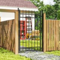 Cancello Giardino a 2 Paletti con Maniglia, Lucchetto e 3 Chiavi, in Acciaio Zincato, 105x204 cm, Nero