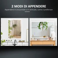 kleankin Specchio Bagno con Luce LED, Funzione Anti-Appannamento e Tasti Touch, 70x50cm, Argento