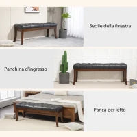 Panca Fondo Letto Imbottita con Design a Bottoni e Gambe Ricurve, in Pelle PU e Legno, 120x38x46 cm, Nero