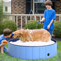 Piscina Pieghevole per Cani in Plastica Bordo Stabile per Animali Domestici Blu 120 x 30 cm (ØxH)