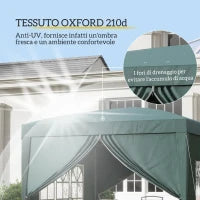 Gazebo 3x3 m da Giardino Impermeabile in Acciaio con Copertura in tessuto Oxford, Verde