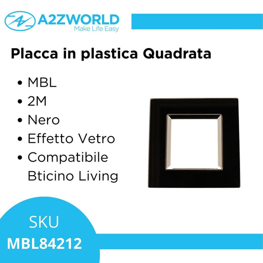 Placca Quadrata In Vetro Temperato MBL 2M Nero Compatibile Bticino Living