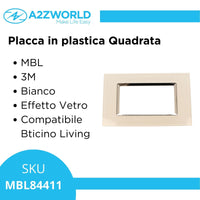 Placca Quadrata In Vetro Temperato MBL 4M Bianco Compatibile Bticino Living BLN84401