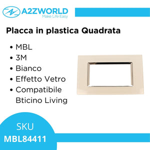 Placca Quadrata In Vetro Temperato MBL 4M Bianco Compatibile Bticino Living BLN84401