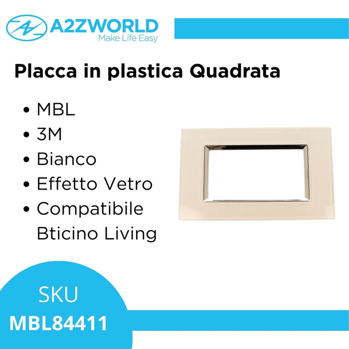 Placca Quadrata In Vetro Temperato MBL 4M Bianco Compatibile Bticino Living BLN84401