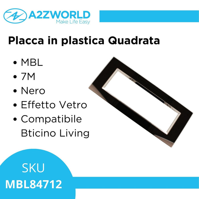 Placca Quadrata In Vetro Temperato MBL 7M Nero Compatibile Bticino Living BLN84702