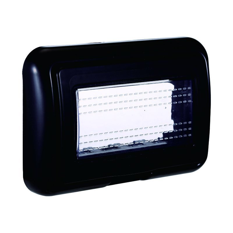 Placca con Coperchio Supporto Stango Idrobox IP55 Compatibile Con Bticino Living Light 4P Nero