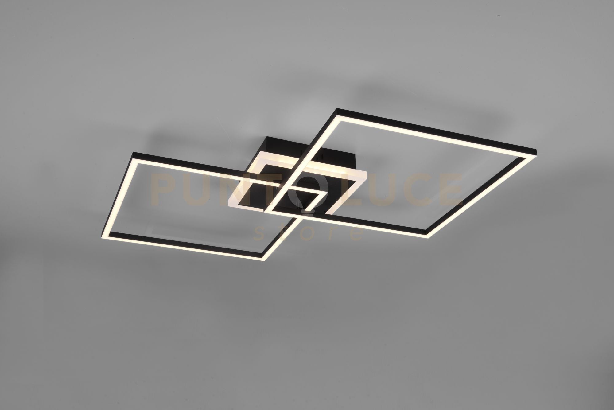 ARRIBO PLAFONIERA LED 35,5W  3850lm, 3000K  DOPPIO QUADRATO NERO OPACO CON TELECOMANDO MULTIFUNZIONE ANCHE RGB L.61CM