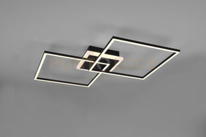 ARRIBO PLAFONIERA LED 35,5W  3850lm, 3000K  DOPPIO QUADRATO NERO OPACO CON TELECOMANDO MULTIFUNZIONE ANCHE RGB L.61CM