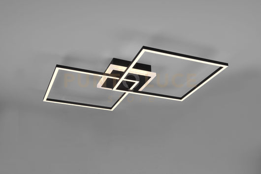 ARRIBO PLAFONIERA LED 35,5W  3850lm, 3000K  DOPPIO QUADRATO NERO OPACO CON TELECOMANDO MULTIFUNZIONE ANCHE RGB L.61CM