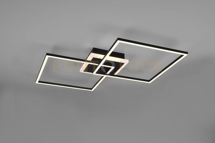 ARRIBO PLAFONIERA LED 35,5W  3850lm, 3000K  DOPPIO QUADRATO NERO OPACO CON TELECOMANDO MULTIFUNZIONE ANCHE RGB L.61CM