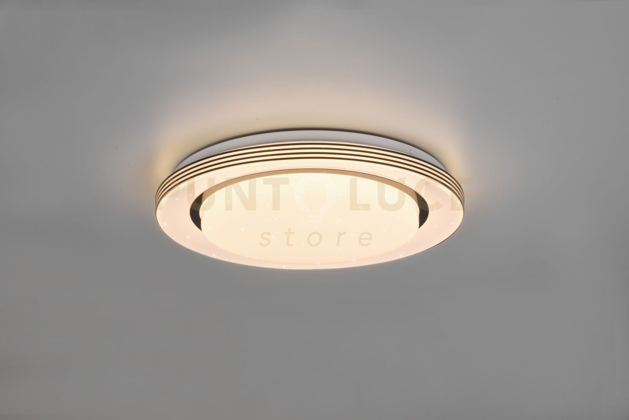 ATRIA PLAFONIERA LED 18W 2000lm, 3000 - 6000K BORDO NERO CON TELECOMANDO MULTIFUNZIONE CON DIFFUSORE EFFETTO CIELO STELLATO D.38CM DIMMERABILE