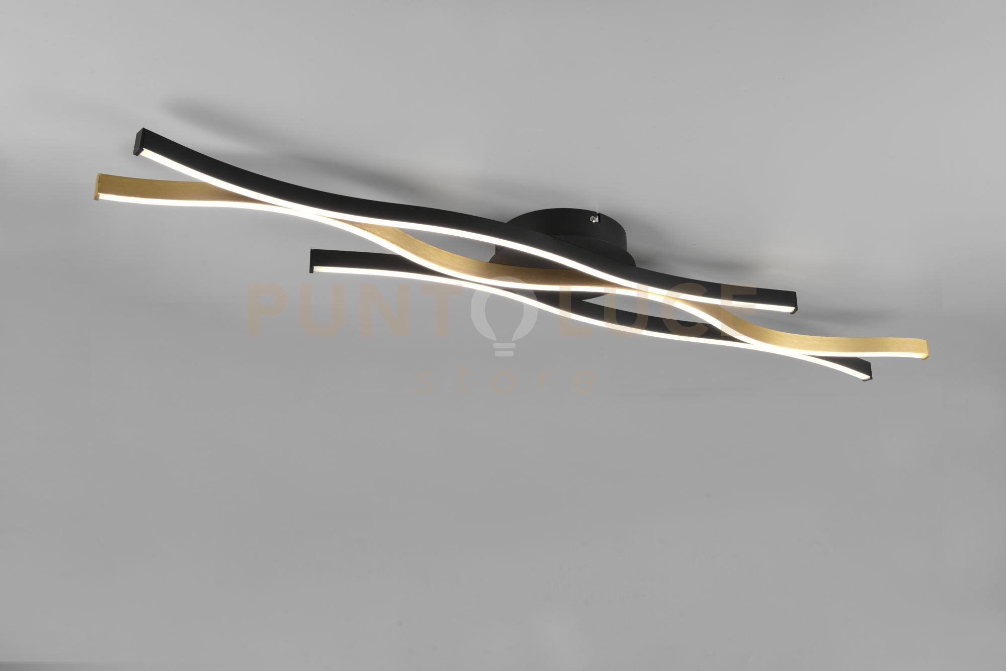 BLAZE PLAFONIERA LED 35W 4300lm, 2300+3000+4000K ONDULATA METALLO OTTONE E NERO DIMMERABILE CON INTERRUTTORE L. 108CM