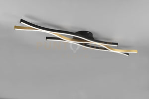 BLAZE PLAFONIERA LED 35W 4300lm, 2300+3000+4000K ONDULATA METALLO OTTONE E NERO DIMMERABILE CON INTERRUTTORE L. 108CM