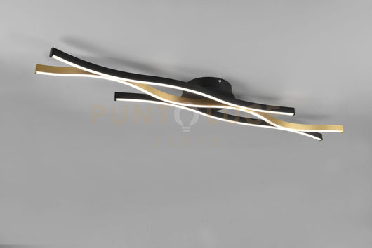 BLAZE PLAFONIERA LED 35W 4300lm, 2300+3000+4000K ONDULATA METALLO OTTONE E NERO DIMMERABILE CON INTERRUTTORE L. 108CM