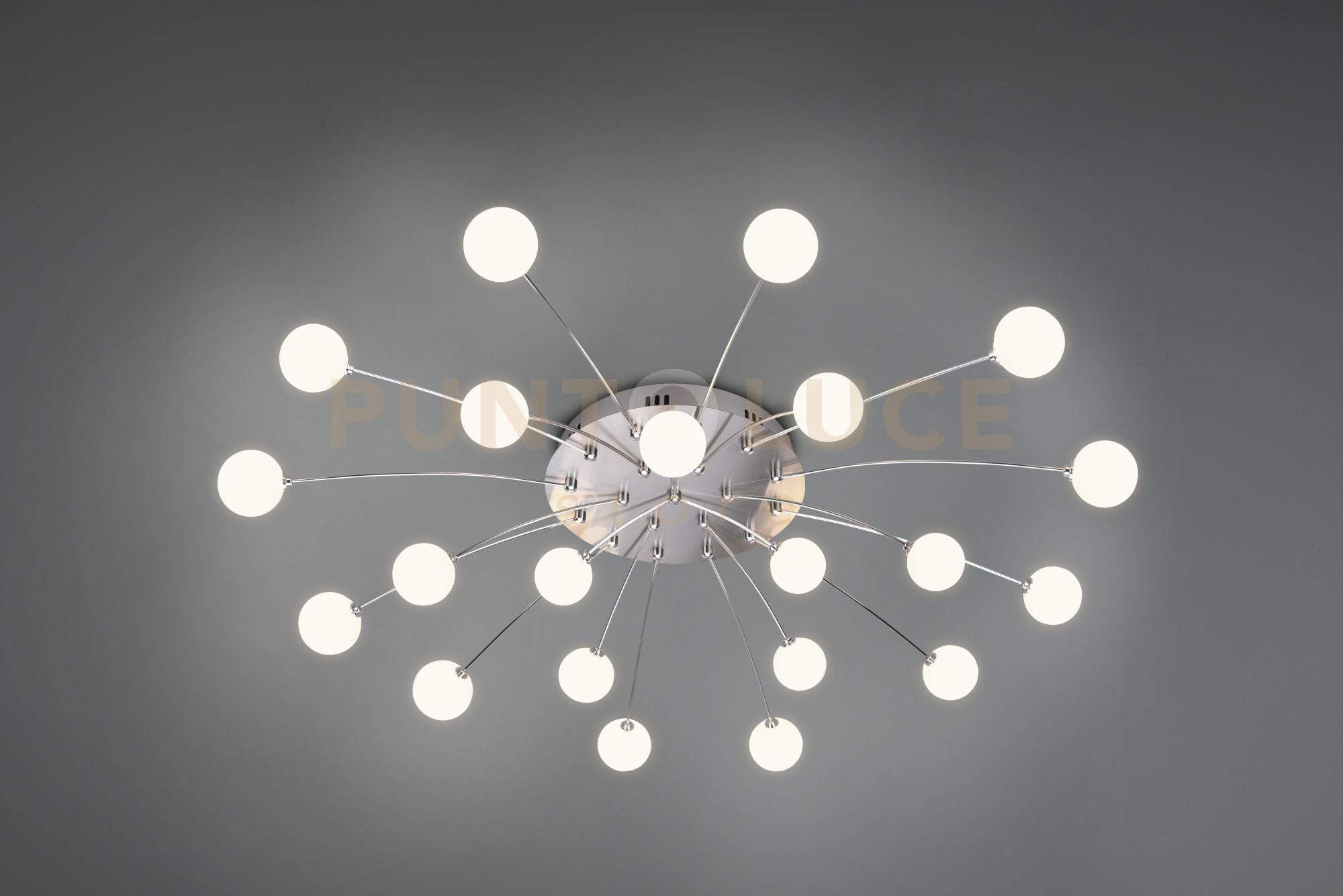 BULLET PLAFONIERA LED METALLO ACCIAIO CON 21 DIFFUSORI VETRO BIANCO DIMMERABILE CON INTERRUTTORE A PARETE D. 97CM   INCLUSE 21 LUCI ,32W ·3570lm, 3000K
