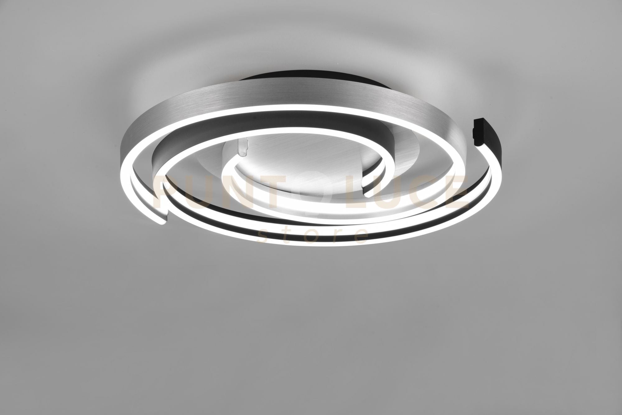 CAYA PLAFONIERA LED 58W 6800lm, 2300+3000+4000K SPIRALE METALLO ALLUMINIO E NERO DIMMERABILE CON INTERRUTTORE D. 50CM
