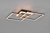 GIRO PLAFONIERA LED DOPPIO QUADRATO METALLO NERO CON BASE ILLUMINATA EFFETTO LEGNO CON TELECOMANDO MULTIFUNZIONE L. 57,5CM DIMMERABILE