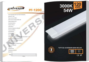 Plafoniera Led Esterna 120cm 54w Luce Calda 3000k IP20
