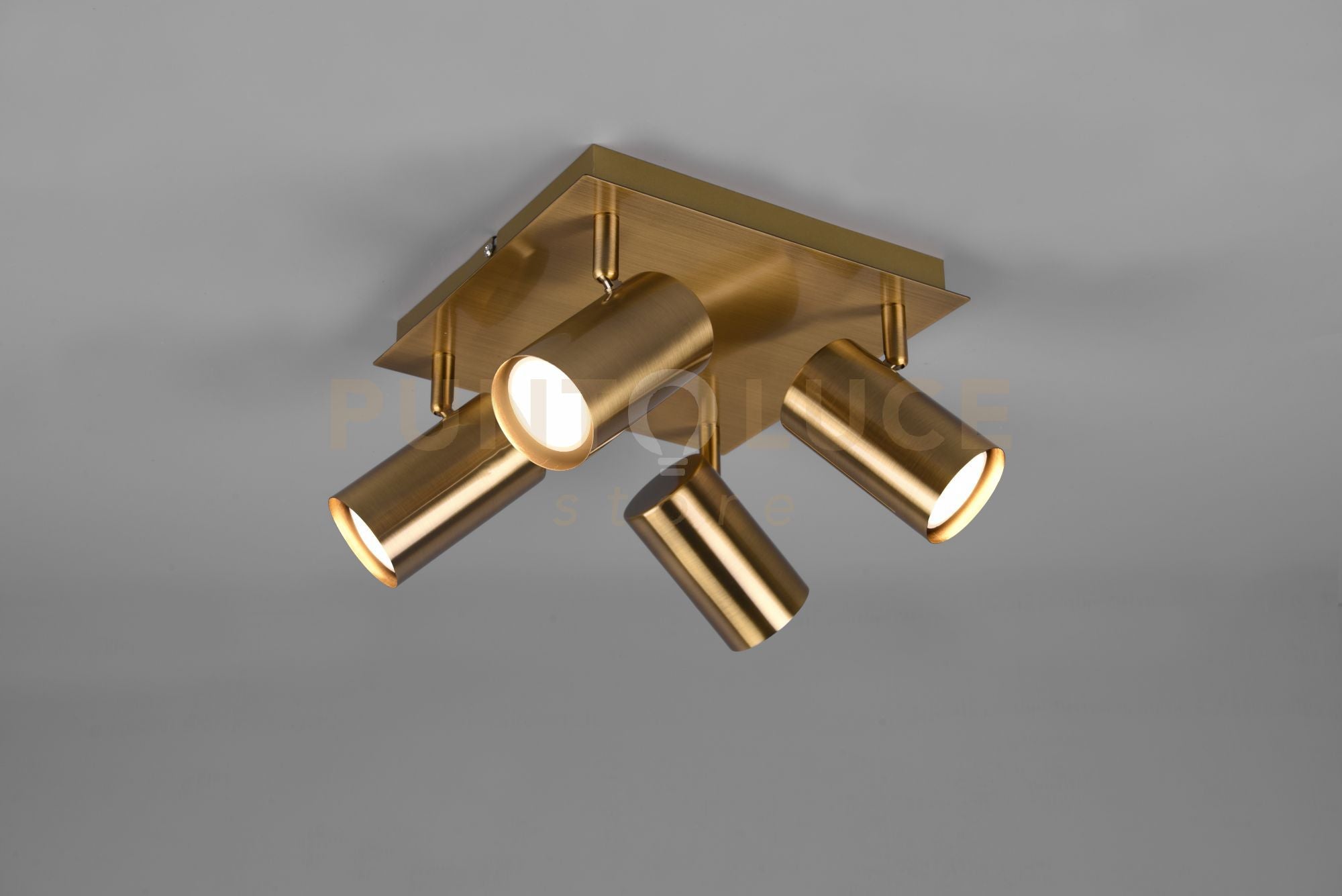 MARLEY PLAFONIERA QUADRATA 4 SPOTS OTTONE ANTICATO 24X24CM 4 LUCI ATTACCO GU10