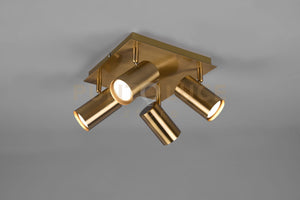 MARLEY PLAFONIERA QUADRATA 4 SPOTS OTTONE ANTICATO 24X24CM 4 LUCI ATTACCO GU10