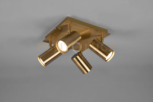 MARLEY PLAFONIERA QUADRATA 4 SPOTS OTTONE ANTICATO 24X24CM 4 LUCI ATTACCO GU10