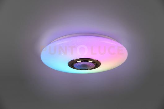 MUSICA PLAFONIERA LED 15,5W 1700lm, 3000 - 6000K DIFFUSORE BIANCO CON CASSA BLUETOOTH RGB E TELECOMANDO MULTIFUNZIONE D.41CM DIMMERABILE
