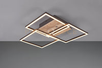 MOBILE PLAFONIERA LED 27W 3200lm, 2700 - 6000K CON 3 QUADRATI METALLO NERO ORIENTABILI CON BASE EFFETTO LEGNO CON TELECOMANDO MULTIFUNZIONE 42CM X 39CM DIMMERABILE