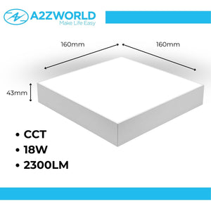 Plafoniera Pannello Led CCT Quadrato 160X160X43mm 18W 2300LM Montaggio a Plafone