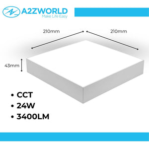 Plafoniera Pannello Led CCT Quadrato 210X210X43mm 24W 3400LM Montaggio a Plafone