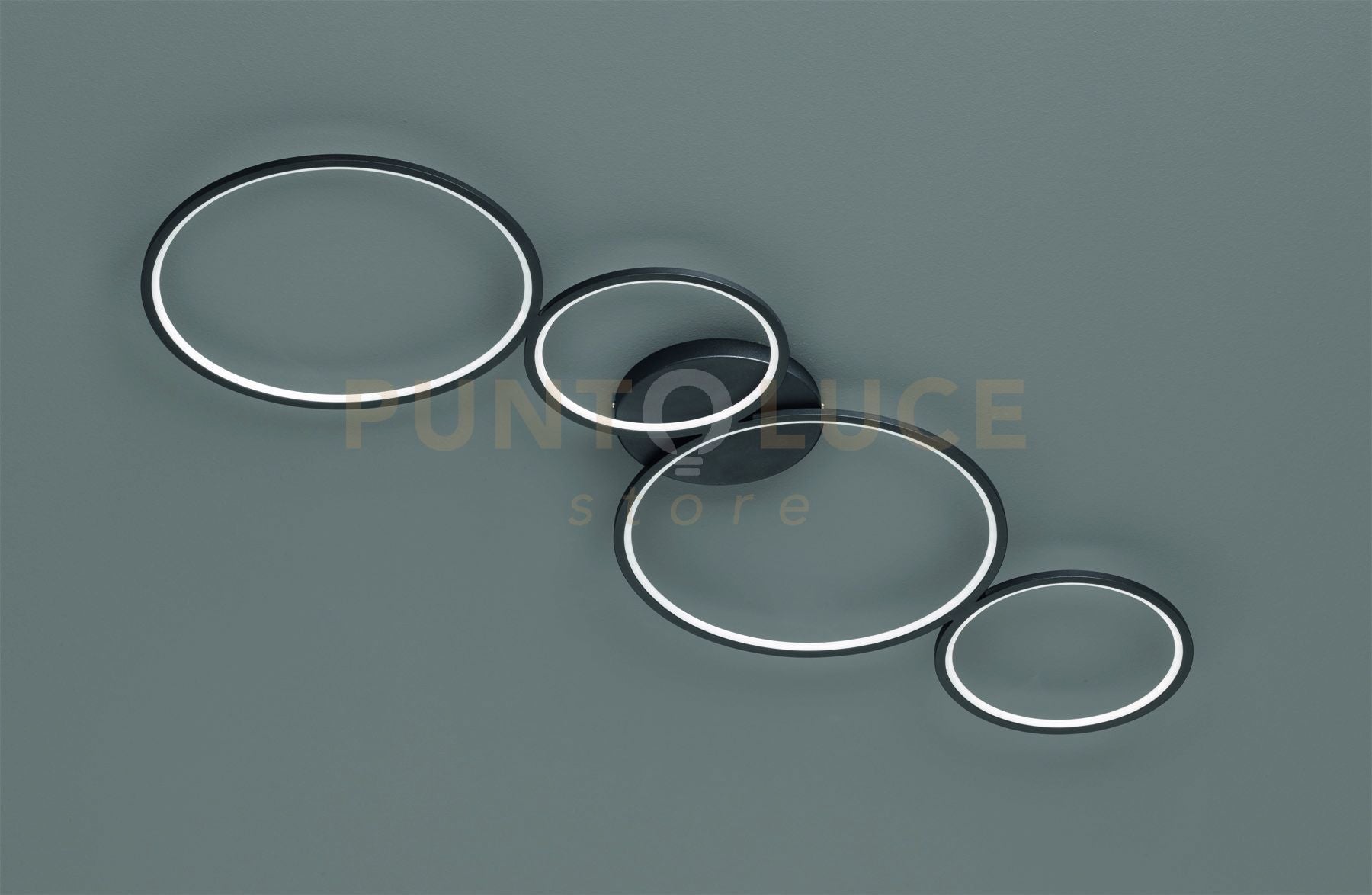 RONDO PLAFONIERA LED 37W 4800lm, 3000K 4 CERCHI METALLO NERO OPACO DIMMERABILE CON INTERRUTTORE A PARETE L. 97CM