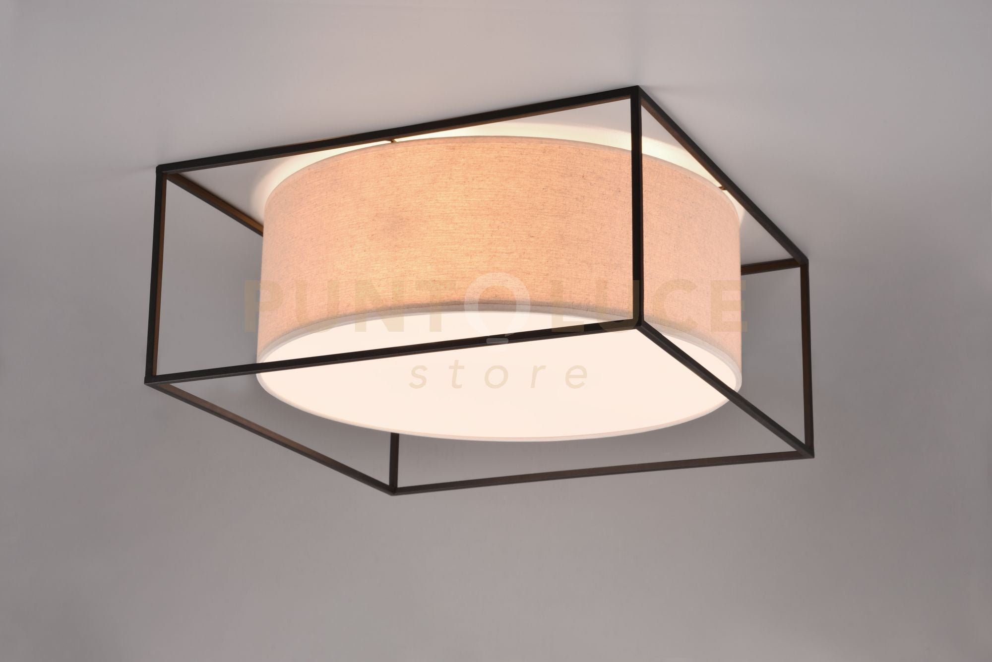 ROSS PLAFONIERA STRUTTURA METALLO NERO PARALUME TORTORA 50CM X 50CM 3 LUCI ATTACCO E27