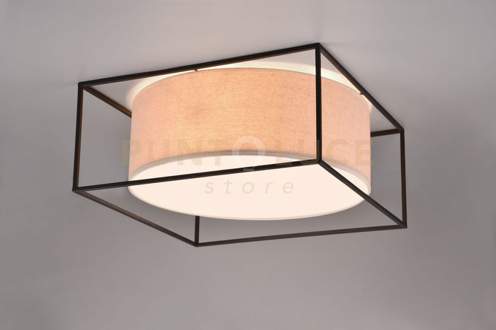 ROSS PLAFONIERA STRUTTURA METALLO NERO PARALUME TORTORA 50CM X 50CM 3 LUCI ATTACCO E27