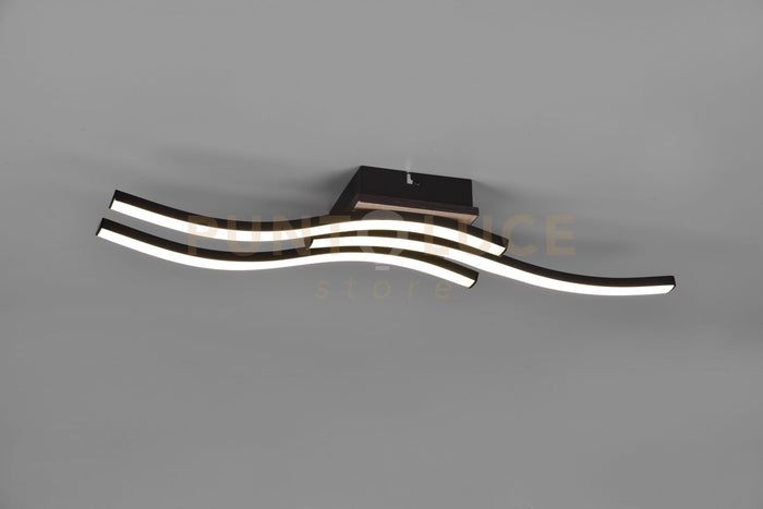ROUTE PLAFONIERA LED  15W 1000lm, 3000K 3 BACCHETTE ONDULATE ANTRACITE CON EFFETTO LEGNO L. 56CM