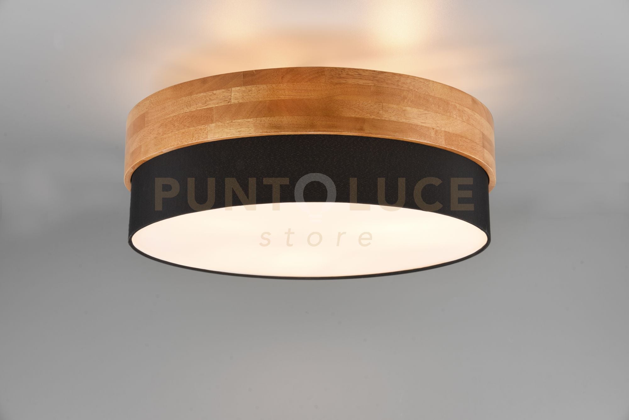 SEASONS PLAFONIERA LEGNO NATURALE E PARALUME NERO D. 50CM 3 LUCI ATTACCO E27