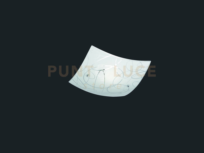 SPIRELLI PLAFONIERA QUADRATA VETRO DECORO CERCHI D. 30X30CM 1 LUCE ATTACCO E27