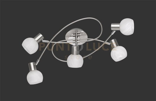 ANTIBES PLAFONIERA GIRANDOLA 5 SPOTS ACCIAIO COLORE CROMO ATTACCO  E14 DIFFUSORE IN VETRO D. 52CM