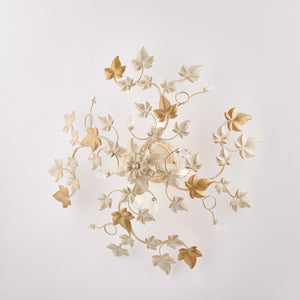 Plafoniera in ferro laccato avorio con decorazione oro antico e strass in cristallo 4 luci