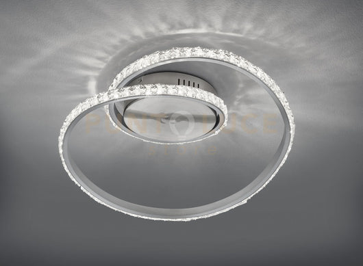 RUBIN PLAFONIERA LED 19W 2100lm, 3000K ALLUMINIO SATINATO EFFETTO CRISTALLO CON TELECOMANDO LUCE BIANCA DIMMERABILE + RGB  + LUCE NOTTURNA D.45CM