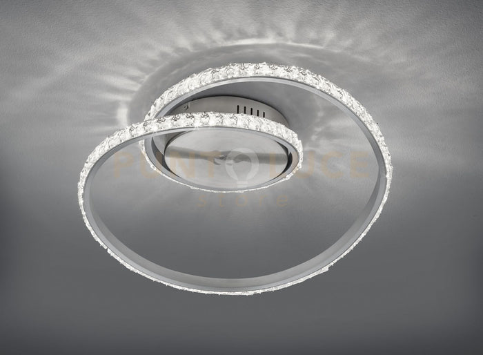 RUBIN PLAFONIERA LED 19W 2100lm, 3000K ALLUMINIO SATINATO EFFETTO CRISTALLO CON TELECOMANDO LUCE BIANCA DIMMERABILE + RGB  + LUCE NOTTURNA D.45CM