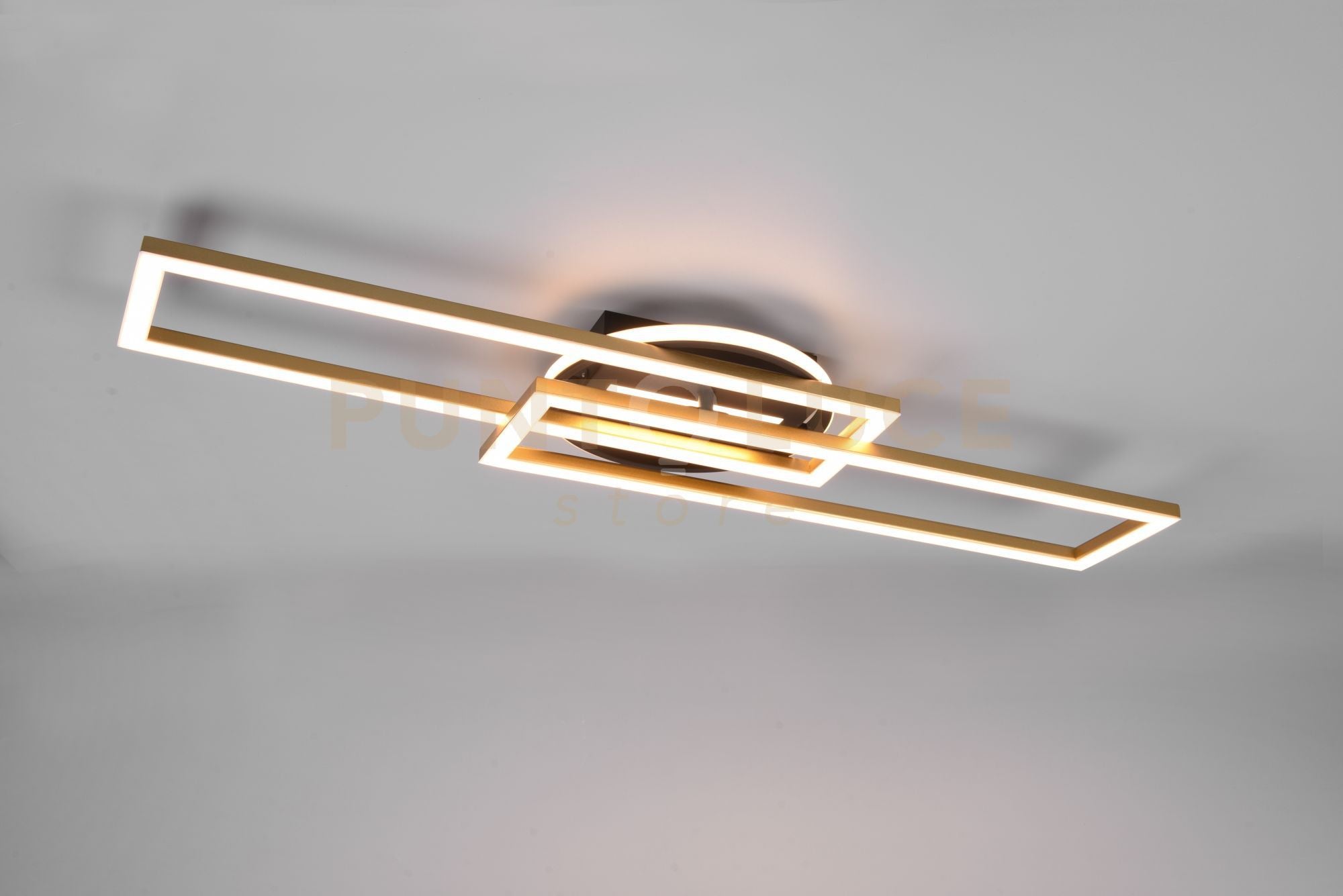 TWISTER PLAFONIERA LED 30W 4500lm, 2700 - 6000K RETTANGOLARE NERA E ORO ORIENTABILE CON BASE ILLUMINATA ROTONDA CON TELECOMANDO MULTIFUNZIONE L. 90,5CM DIMMERABILE