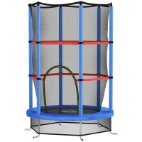Tappeto Elastico per Bambini 3-6 Anni con Rete di Protezione, 6 Colonne e 3 Ingressi, Ø140x190 cm, Blu e Nero