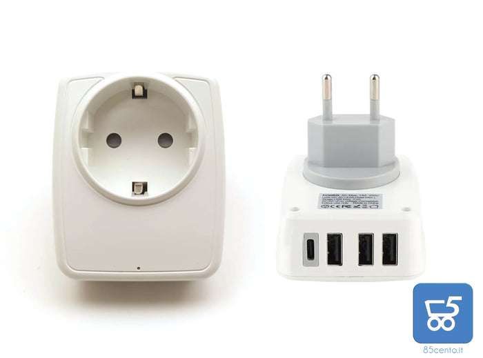 Plug Adattatore con 3usb + Type-C 3.4A caricabatterie USB type A / C presa europea spina italiana Singola USB Max 3.0A