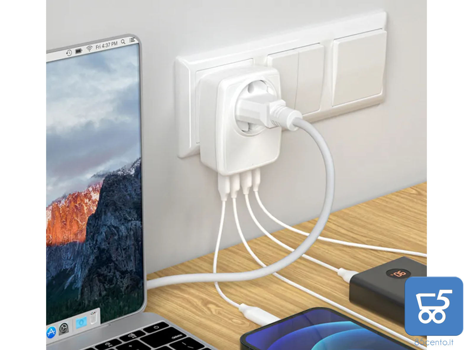 Plug Adattatore con 3usb + Type-C 3.4A caricabatterie USB type A / C presa europea spina italiana Singola USB Max 3.0A