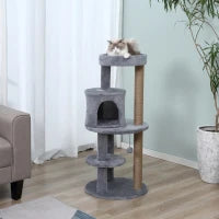 Albero Tiragraffi per 1-2 Gatti di 4.5kg, Palestra Castello per Gatti con 3 Livelli, Cuccia, Lettino e Palo in Corda Sisal, Grigio 48x48x104cm