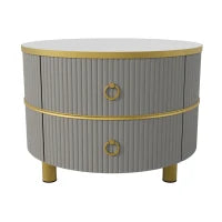 Tavolino 2-in-1 in MDF con Piano Lucido e Piano in Marmo Bianco, Combinazione Tavolino Soggiorno con 2 Cassetti, Grigio